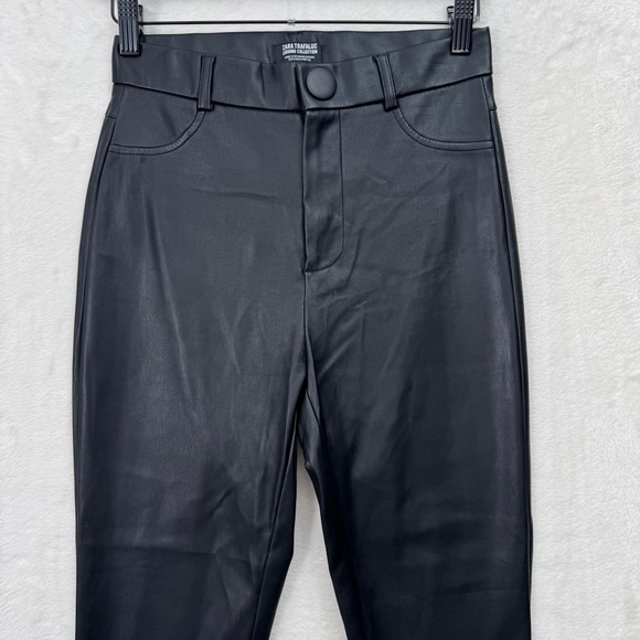Zara Leggings Womens S Black Trafaluc Faux Leather High Rise Skinny Ankle Zip - Picture 2 of 13